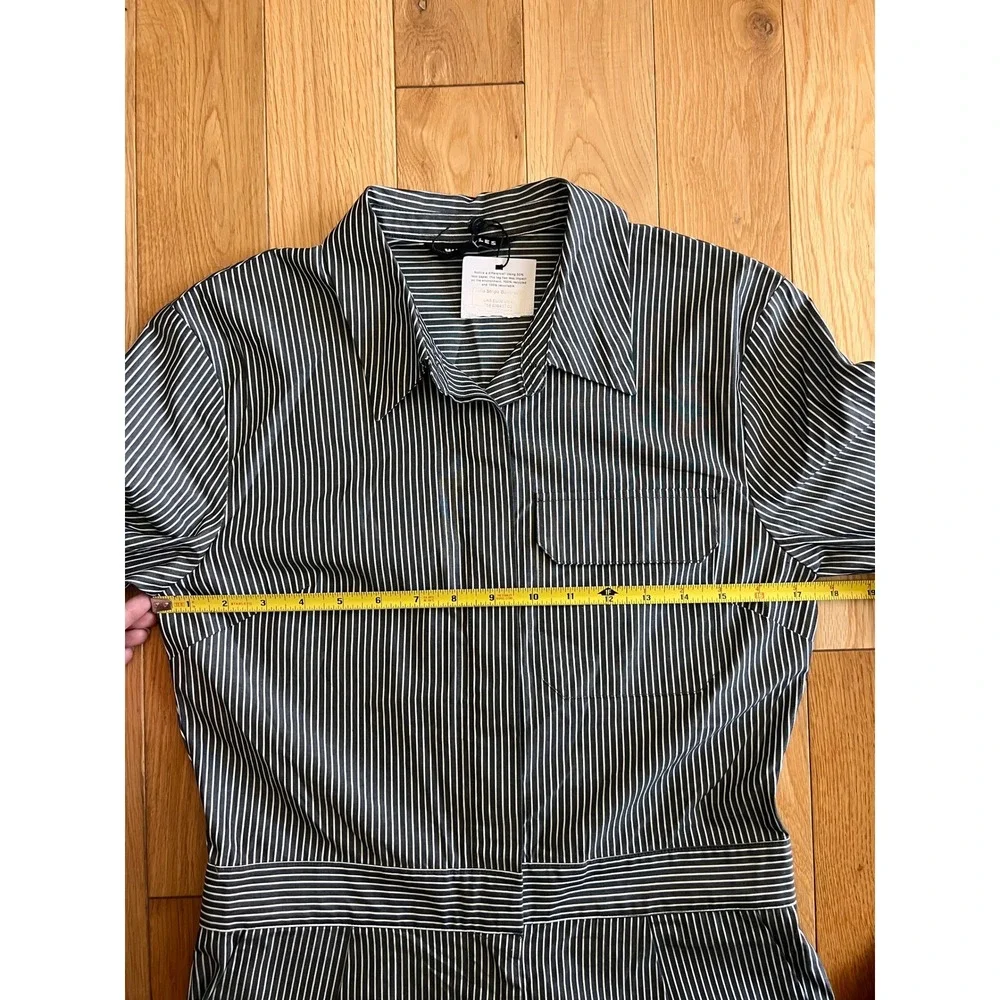 NEW Whistles Black Julia Stripe Boilersuit Jumpsuit Organic Cotton Womens Size 4